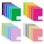 Biliny College Ruled Notebook 24 Pack - 10.5" X 8" Spiral Notebooks, Bright & Pastel Color Assortment, 70 Sheets per Notebook, Stops Ink Bleedthrough, Coated Cover, Binder Storage, Perforated Edges