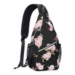 MOSISO Sling Backpack, Multipurpose Travel Hiking Daypack Peony Rope Crossbody Shoulder Bag, Black