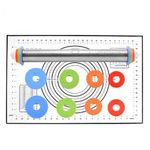 Rolling Pin and Silicone Baking Pastry Mat Set, Stainless Steel Dough Roller with Adjustable Thickness Rings, for Pizza, Pie, Pastries, Pasta, Cookies Black