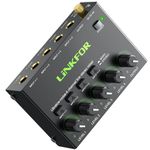 LiNKFOR 4 Channel Audio Mixer Ultra compact Low-noise Stereo Audio Mixer Metal Shell with Separate Volume Adjustment Power Switch for Microphones Guitars Bass Keyboards Stage Mixer