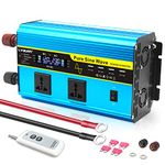 Cantonape Power Inverter 1800w/3500w Pure Sine Wave Car Inverter DC 12V to AC 230V 240V Converter With Remote Control, dual universal outlets, 4 cooling fans & 4 USB Port for RV Truck Car Blue