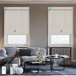 WEFFORT Motorized Roller Shade,100% Blackout Smart Window Blinds Work with Homekit, Alexa, Google Home, Remote Control, Electric Blinds with USB/Solar Pannel,Custom up110''Wx120''H,Texture Cream