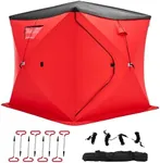 Albott Insulated Pop-Up Ice Fishing Tent, 3-4 Person Ice Shanty with Oxford Fabric, Waterproof Rain Cover, Chimney Vent, Anchors, Ropes, Carry Bag, Large Fishing Area