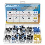 AUKENIEN 10 Values 112pcs DPDT Self Latching Push Button Switch Mirco and Momentary Tactile Switches Locking Assortment Kit 6Pin 5.8X5.8MM 7X7MM 8X8MM 8.5X8.5MM with Buttons Cap