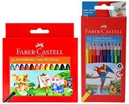 Faber-Castell Jumbo Wax Crayons - 24 Shades Triangular Colour Pencils - Pack of 12 (Assorted)