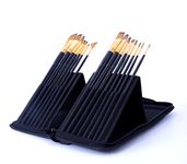 Exerz Artist Paint Brush Set – 15 pcs Professional Brushes in a Travel Case with Pop-up Stand/Perfect for Acrylic Oil Gouache Water Colours & Face Paint