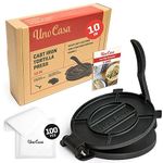 Uno Casa Cast Iron 10 Inch Tortilla Press - Roti and Tortilla Maker Press for Corn Tortillas - Bonus 100 Pcs Parchment Paper - Dynamic Roti Maker, Taco Press, or Dosa, Chapati Maker, Cast Iron Press