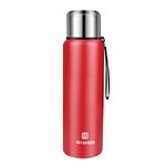 Insulated Vacuum Thermo Bottle 25oz with Cup lid Leakproof Stainless Water Flask for Coffee hot and Cold Drink.(Red,750ml)