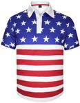 Mens American Flag 4th Fourth of July Patriotic USA Golf Polo Shirt Shirts for Men, Blue, Medium