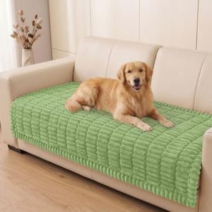 Smiry Couch Cover for Dogs Washable, Non Slip Fuzzy Pet Couch Covers for 3 Cushion Sofa Pet Friendly, Thick Soft Sofa Slipcovers Cushion Protector (Grass Green, 35.4" x 95")