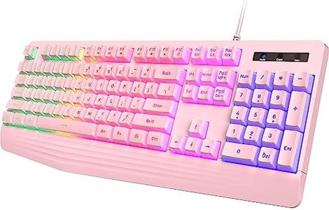 yesbeaut Pink Creamy Keyboard, Rainbow LED Backlit, 104 Keys Silent Light Up Gaming Keyboard with Wrist Rest, PBT Keycap, Anti-ghosting, Waterproof USB Wired Computer Keyboard for PC Mac Xbox