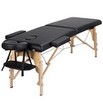 Yaheetech Portable Massage Table Folding Spa Beauty Bed Lightweight Tattoo Therapy Couch Wooden 60 cm Width 2 Section Black