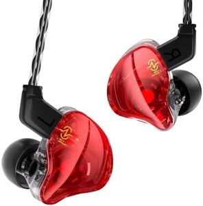 CCZ Coffee Bean Wired Gaming Earbuds, 1DD Driver Wired Earphones, in Ear Monitor with Bass Sound, 3.5mm Plug in Headphone with Comfortable Ear fins iems for Gaming PC Laptop Computer(Red, with mic)