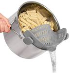 VIGOR PATH Clip on Strainer Colander - Cooking Strainer with Silicone Grip - Pot Strainer for Pasta, Meat, Vegetables, Fruit, Ground Beef and More - Fits All Pots and Bowls! (Grey)