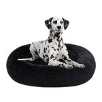 Coohom Oval Calming Donut Cuddler Dog Bed,Shag Faux Fur Cat Bed Washable Round Pillow Pet Bed(30"/36"/43") for Small Medium Dogs (XL(36"x27"x7"), Dark Grey)