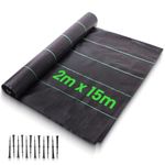 Brackit Extra-Wide Weed Barrier Fabric 2m X 15m (30m²) with 12 Pegs - Premium Heavy Duty Uv-Resistant Weed Control Fabric, Breathable and Water-Permeable Garden Weed Barrier