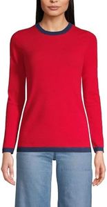 Lands' End Women's Cashmere Sweater, Rich Red/Navy, Medium