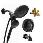 Moen Engage Magnetix Matte Black Multi-Function Handshower and Rainfall Shower Head Trim Combo with Shower Handle, Tub Spout, Metal Hose and Valve, 82304BL