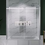 ExBrite Bathtub Shower Door,56-60" W x 58" H Frameless Sliding Shower Door,5/16 in (8mm) Thick Clear Tempered Glass Bathtub Door,Chrome Fnish,Tub Shower Door Can Be Installed Left Or Right