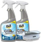 CLR Mold & Mildew Clear Bleach-Free Stain Remover Spray, Works on Bathroom Tile, Glass, Fabric, Concrete and More - 32 Ounce Spray (Pack of 2) with Brush