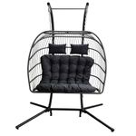 Samuel ALEXANDER Grey Luxury 2 Seater Double Hanging Egg Chair Garden Outdoor Swing Folding Cocoon Chair Rattan Garden Furniture Indoor & Outdoor Conservatory Furniture With Egg Chair Cover