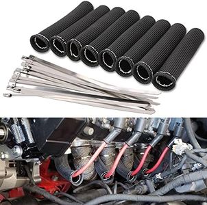 8Pcs Spark Plug Wire Boots Protector Sleeve Heat Shield Cover with 16Pcs Stainless Steel Wire Ties Kit 2500 Degree Spark Plug Wire Heat Insulation Wrap 6 Inch for Car Truck