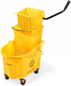 PLASTIC PRINCE 35-Quart Yellow Side-Press Mop Bucket and Wringer Combo on Wheels with Dirty Water Bucket for Commercial Use Perfect for Professional Industrial Business Household