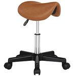 Yaheetech Saddle Stool Adjustable Rolling Salon Chair Swivel Rolling Wheels & Ergonomic for Hairdressing Massage Tattoo Spa Saddle Brown