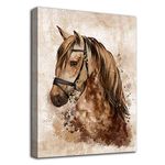 Vintage Horse Wall Art Retro Brown Horse Portrait Canvas Pictures Painting Prints Modern Abstract Animal Antique Canvas Artwork Contemporary Wall Art Bedroom Bathroom Framed Ready to Hang 20" x 28"