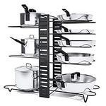 Astoryou Pot Rack Organizer, 8 Tiers Pan Rack Holder Stand Detachable Pot Lid Rack Length Adjustable Shelf Cookware Holders Cabinet Pantry With 3 DIY Methods for Kitchen Counter and Cabinet,Black