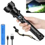 Glarylight Torches led Super Bright, 250000 High Lumens Rechargeable Torch, XHP90.2 Tactical Flashlights, Powerful LED Torch with IPX7 Waterproof, 5 Lighting Modes, Zoomable, for Camping Emergency