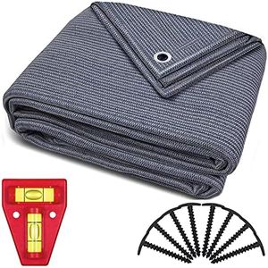 Awning Carpet - Blue/Grey polyethylene (HDPE) groundsheet with Stainless Steel Eyelets - Highly Robust & Washable - with Carrying Bag and 8 T-Shaped pegs Plus: 1x Cross Spirit Level