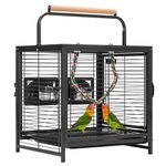VIVOHOME 48cm Wrought Iron Bird Travel Carrier Cage with Handle, Bird Transport Cage With Wooden Perch, Portable Parrot Cage with Pullable Tray for Parrots Conures Lovebird Cockatiel Parakeets,Black