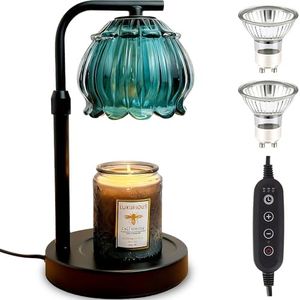 SISETOP Candle Warmer Lamp Australia, Dimmable Flower Candle Warmer Light, Green Glass Table Lamp with Adjustable Height, 3 Timer, 4 Brightness & 2 Bulbs for Home Decor, Gift