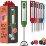 Powerful Immersion Blender, Electric Hand Blender 500 Watt with Turbo Mode, Detachable Base. Handheld Kitchen Blender Stick for Soup, Smoothie, Puree, Baby Food, 304 Stainless Steel Blades (Green)