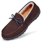 MIXIN Mens Moccasins Slippers for Men Warm Slip on Flats Shoes for Indoor Outdoor Brown Size 9