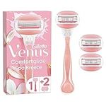 Gillette Venus ComfortGlide Spa Breeze Women's Razor +, 3 2-In-1 Razor Blade Refills, with Shaving Gel Bars (Packaging May Vary)