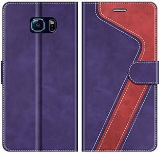 MOBESV Coque pour Samsung Galaxy S6 Edge, Housse en Cuir Magnétique Fonction Stand Étui pour Samsung Galaxy S6 Edge, Violet/Rouge