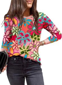 EVALESS Spring Summer Tops for Women Fashion 2025 Long Sleeve Tops Crewneck Shirts Floral Print Sweatshirts Casual Outfits Multicolour XX-Large
