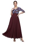 Miss Chase Women's Sweet Heart Neck 3/4 Sleeve Self Design Fit & Flare Maxi Dress with Pockets (MCSS23D79-06-184-02, Wine, XS)