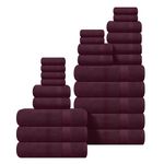 GLAMBURG Ultra Soft 24-Piece Towel Set - 100% Pure Ringspun Cotton, Contains 8 Oversized Bath Towels 27x54, 8 Hand Towels 16x28, 8 Wash Cloths 13x13 - Ideal for Everyday use, Hotel & Spa - Burgundy