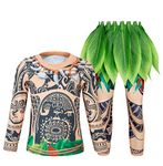 Jurebecia Maui Costume Role Play for Little Boys Long Set Toddler Kids Ocean Adventure Costume with Leaf Skirt Halloween Birthday Party Outfit Size 4T/5-6 Years