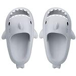 LAKIGE Kids Shark Sliders Summer Cloud Shark Slippers for Boys Girls Non-Slip Beach Pool Shower and Bathing Slide Sandals Grey