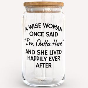 KLUBI Retirement Gift for Woman - A Wise Woman Once Said Im Outta Here 16oz Retirement Cup Retired Gifts for Women Retired Teacher Gifts Farewell Gifts for Friends Retirement Party Decorations Women