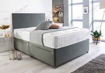 Sleep Factory - 4.6FT Double Divan Bed with Mattress - Adults or Kids Bed & Mattress Sets - Memory Foam Double Mattress, Bed Base with Drawers & Headboard - 2 Drawers, Charcoal Grey Suede