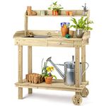 CHRISTOW Garden Potting Table Wooden Work Bench With Wheels, Drawer, Compost Tray (120cm x 90cm x 42cm)