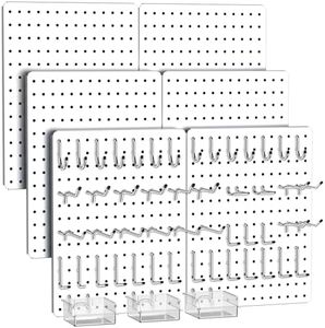 Hogurity Peg Board, 112pcs Metal PegBoard Organizer with Accessories, 6 Pack 16'' x 12'' White Pegboard Panels with Hooks, Wall Organizer for Craft Room,Sewing Room,Office,Garage,Kitchen