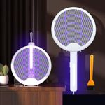 SHGarden Electric Fly Swatter Racket Type-C Rechargeable Bug Zapper Racket 3 in 1 Foldable Mosquito Zapper with Mosquito Lure lamp Beads 1200mAh Battery and Brush for Indoor Outdoor SH0062 (White)