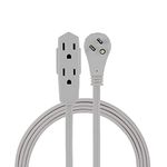 GE Indoor Extension Cord, 8 Ft Power Cable, 3 Grounded Outlets, 3-Prong, Low-Profile Flat Plug, 16 Gauge, UL Listed, Gray, 43027