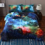 JQinHome Twin Galaxy Comforter Sets 6 Piece Bed in A Bag, Outer Space Themed Bedding for Children Boy Girl Teen Kids,1 Comforter, 1 Flat Sheet, 1 Fitted Sheet, 2 Pillowshams, 1 Cushion Cover(Blue)